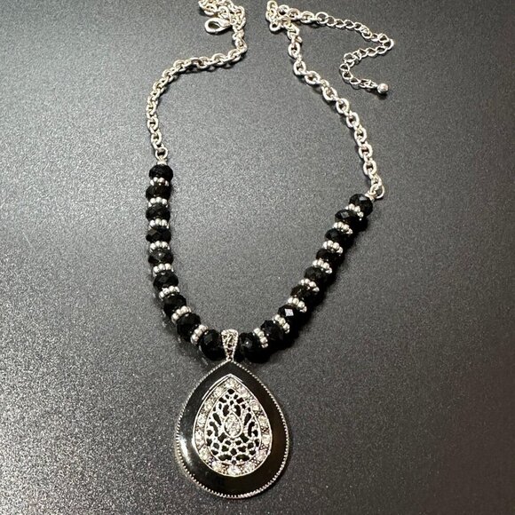 Statement Necklace Black Enamel Beaded - Picture 2 of 2